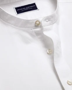 Best Sale Charles Tyrwhitt Collarless Cotton Linen Shirt - White