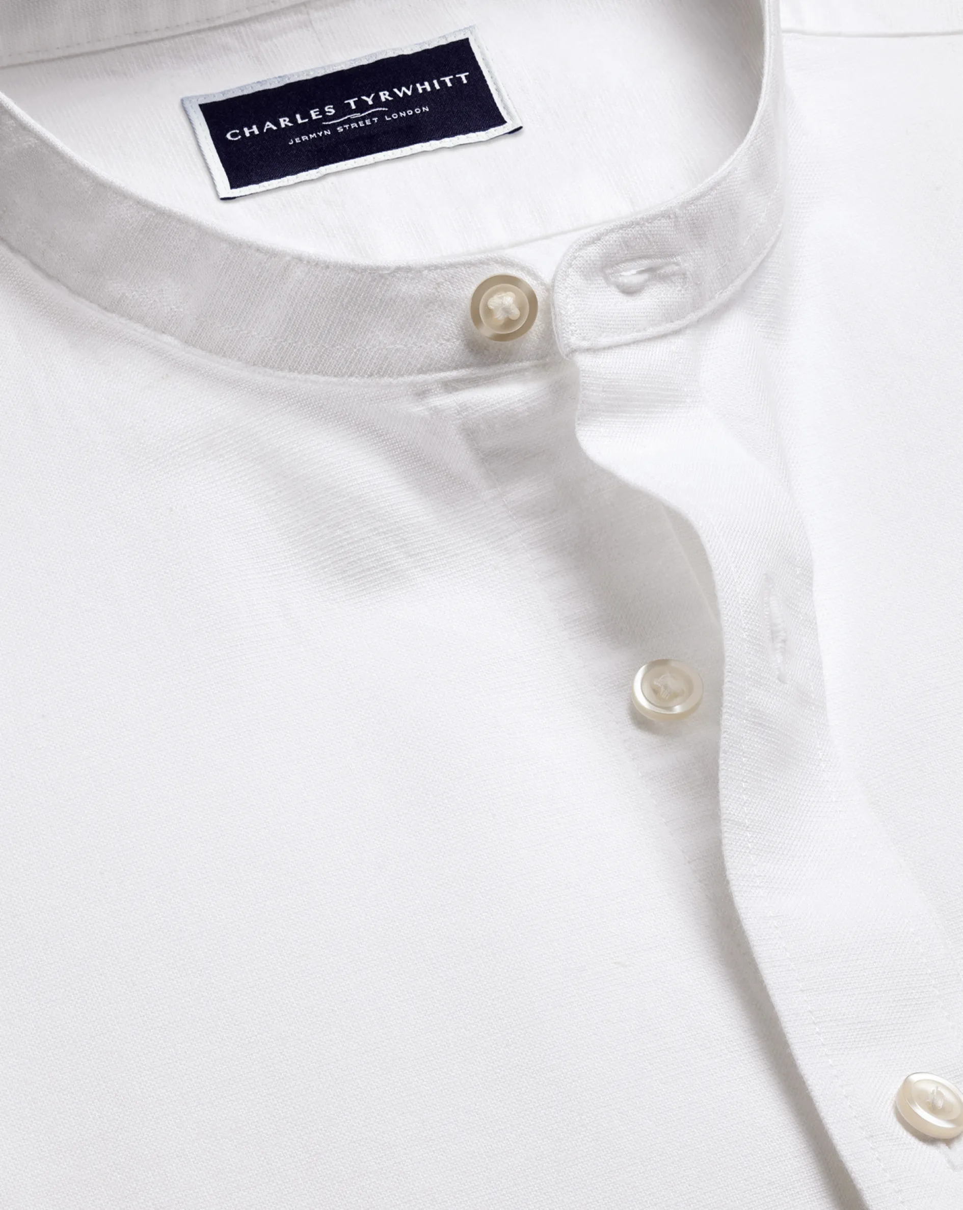 Best Sale Charles Tyrwhitt Collarless Cotton Linen Shirt - White
