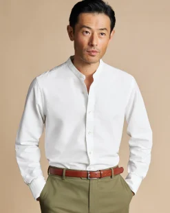 Best Sale Charles Tyrwhitt Collarless Cotton Linen Shirt - White