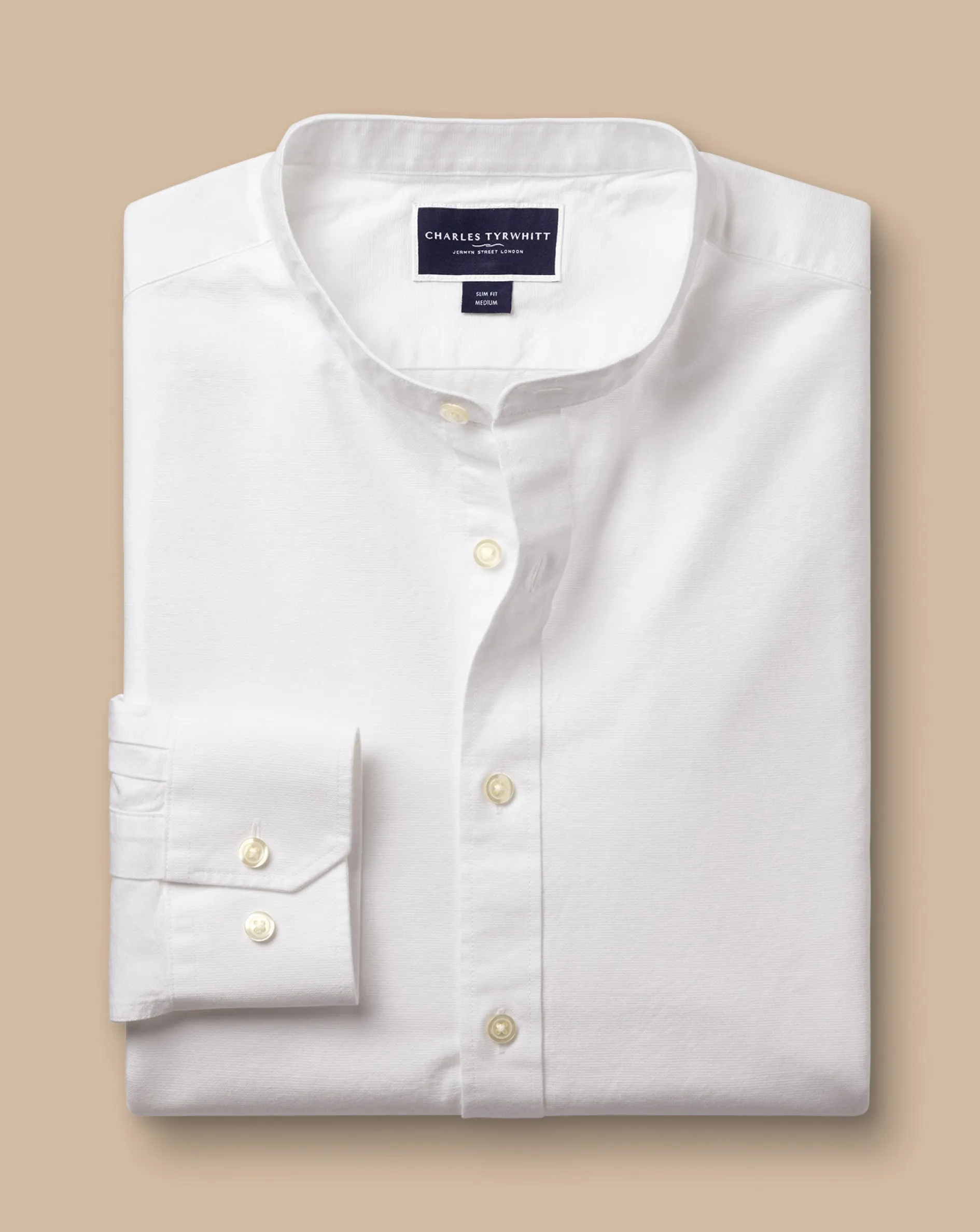 Best Sale Charles Tyrwhitt Collarless Cotton Linen Shirt - White