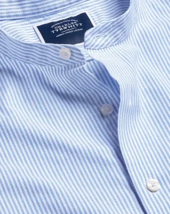 Cheap Charles Tyrwhitt Collarless Stretch Washed Oxford Stripe Shirt - Ocean Blue