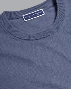 Sale Charles Tyrwhitt Combed Cotton Crew Neck Sweater - Dark Heather Blue