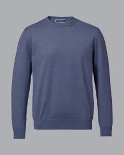 Sale Charles Tyrwhitt Combed Cotton Crew Neck Sweater - Dark Heather Blue