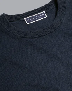 Clearance Charles Tyrwhitt Combed Cotton Crew Neck Sweater - Dark Navy