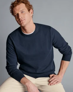 Clearance Charles Tyrwhitt Combed Cotton Crew Neck Sweater - Dark Navy