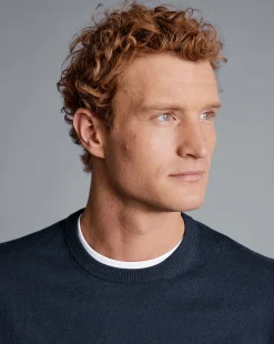 Clearance Charles Tyrwhitt Combed Cotton Crew Neck Sweater - Dark Navy