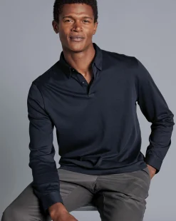 Cheap Charles Tyrwhitt Combed Cotton Long Sleeve Polo - Dark Navy