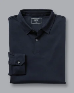 Cheap Charles Tyrwhitt Combed Cotton Long Sleeve Polo - Dark Navy