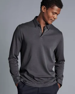Cheap Charles Tyrwhitt Combed Cotton Long Sleeve Polo - Dark Grey
