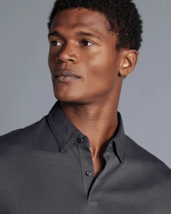 Cheap Charles Tyrwhitt Combed Cotton Long Sleeve Polo - Dark Grey