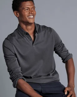 Cheap Charles Tyrwhitt Combed Cotton Long Sleeve Polo - Dark Grey