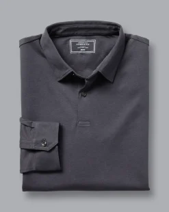 Cheap Charles Tyrwhitt Combed Cotton Long Sleeve Polo - Dark Grey
