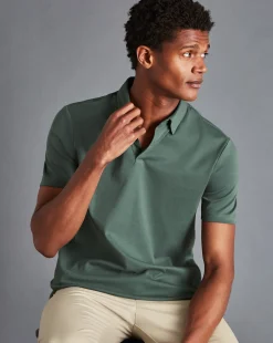 Discount Charles Tyrwhitt Combed Cotton Polo - Green Teal