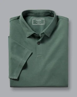 Discount Charles Tyrwhitt Combed Cotton Polo - Green Teal