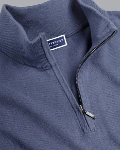 Hot Charles Tyrwhitt Combed Cotton Quarter Zip Sweater - Heather Blue