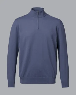 Hot Charles Tyrwhitt Combed Cotton Quarter Zip Sweater - Heather Blue
