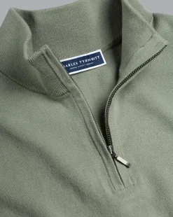 Best Charles Tyrwhitt Combed Cotton Quarter Zip Sweater - Sage Green