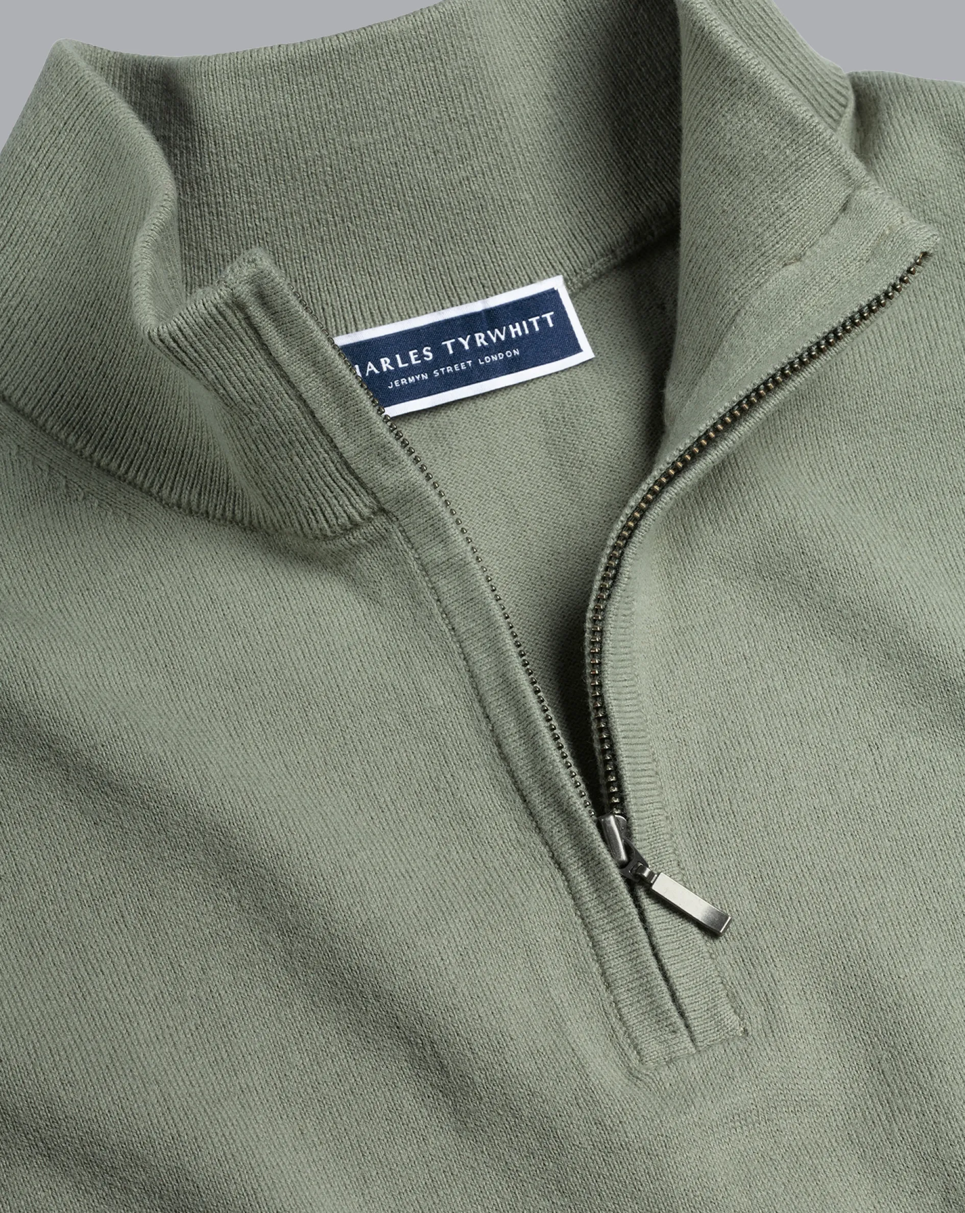 Best Charles Tyrwhitt Combed Cotton Quarter Zip Sweater - Sage Green