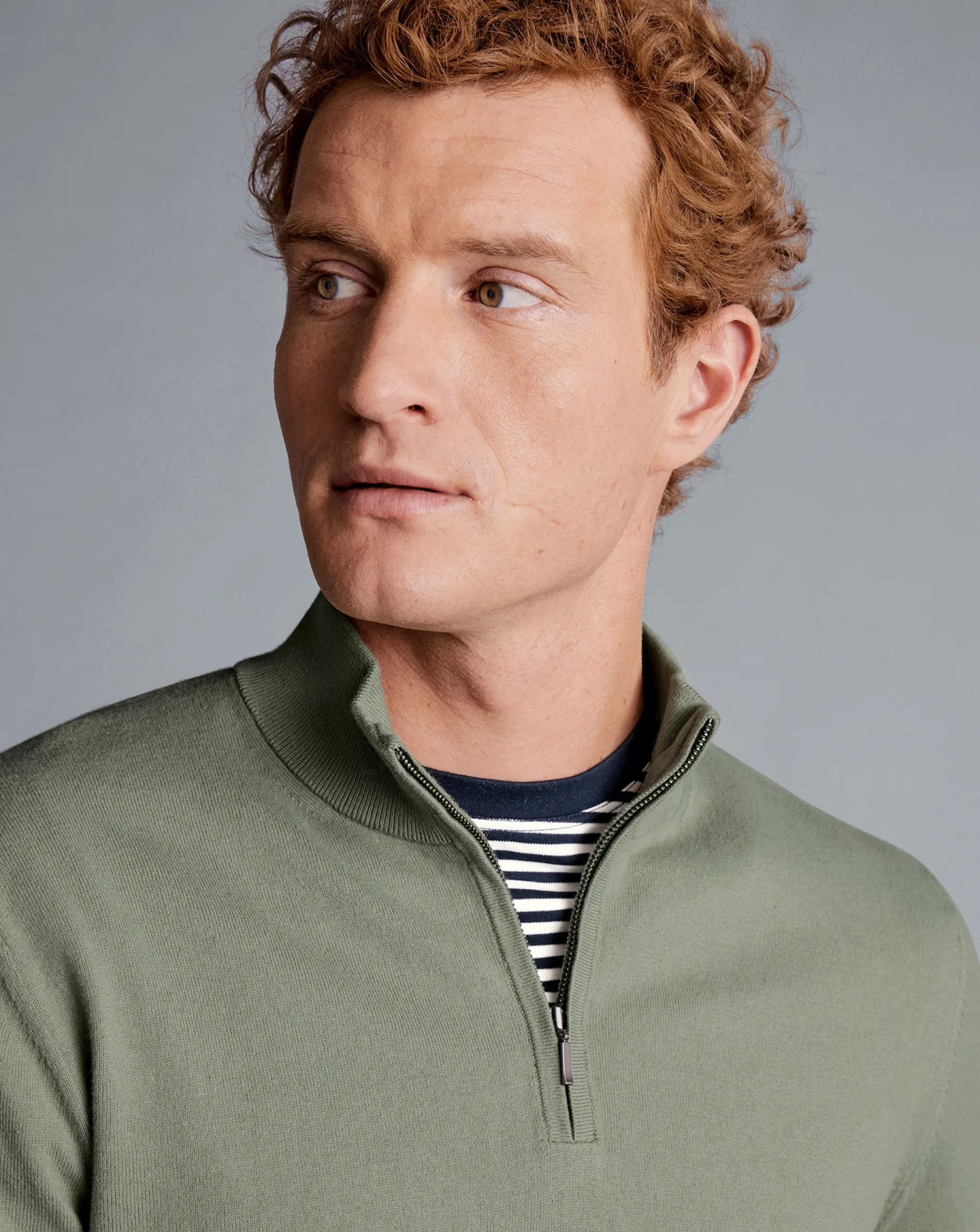 Best Charles Tyrwhitt Combed Cotton Quarter Zip Sweater - Sage Green