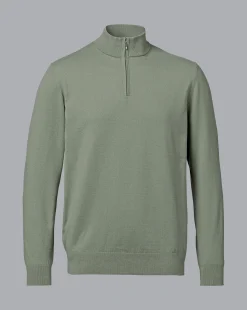 Best Charles Tyrwhitt Combed Cotton Quarter Zip Sweater - Sage Green