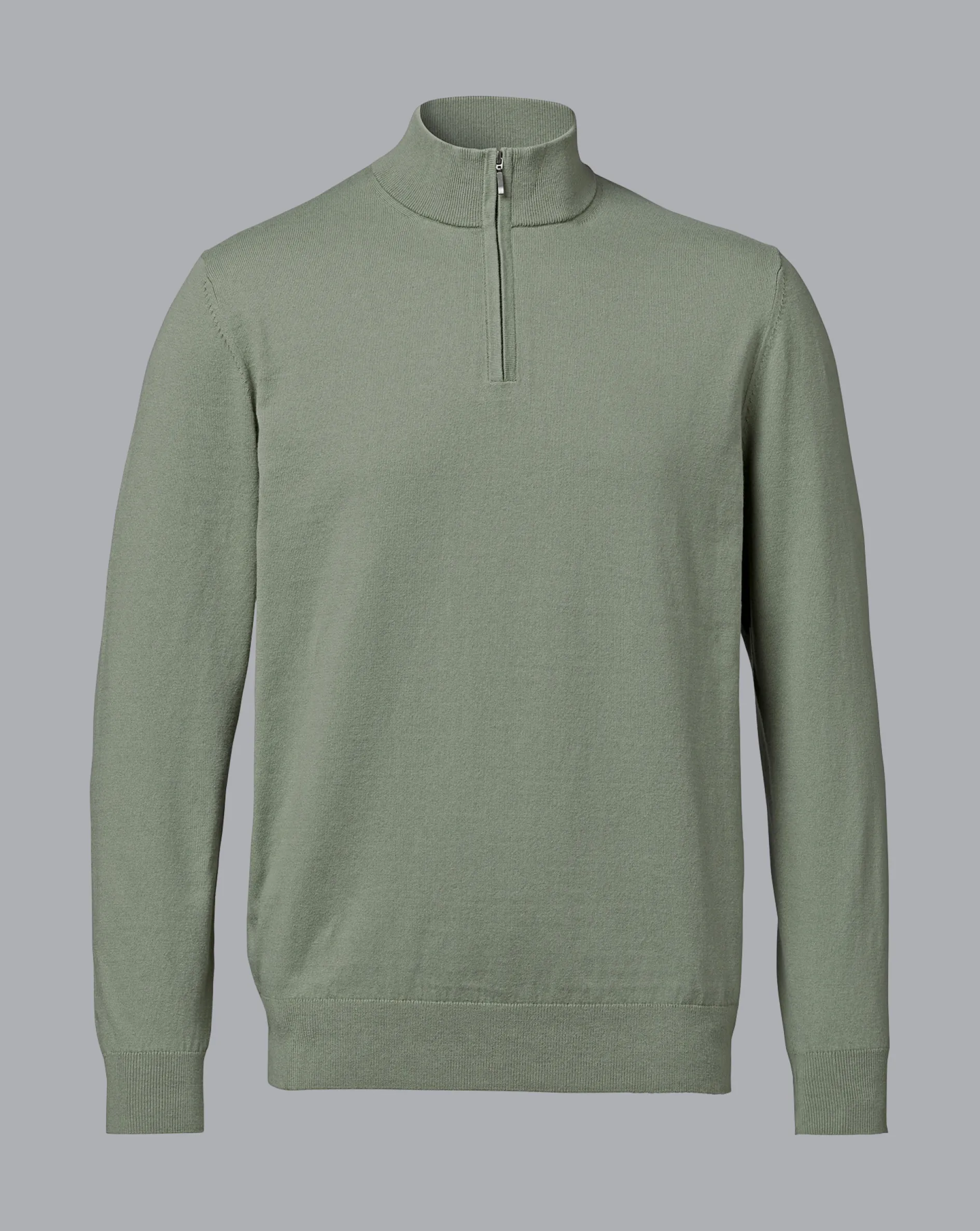 Best Charles Tyrwhitt Combed Cotton Quarter Zip Sweater - Sage Green
