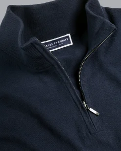 Discount Charles Tyrwhitt Combed Cotton Quarter Zip Sweater - Dark Navy