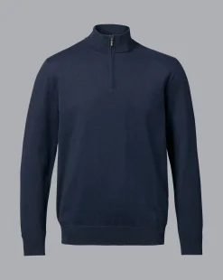Discount Charles Tyrwhitt Combed Cotton Quarter Zip Sweater - Dark Navy
