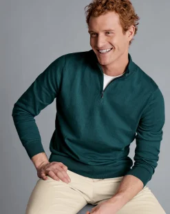 Hot Charles Tyrwhitt Combed Cotton Quarter Zip Sweater - Green Teal
