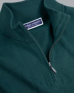 Hot Charles Tyrwhitt Combed Cotton Quarter Zip Sweater - Green Teal