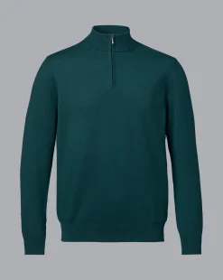 Hot Charles Tyrwhitt Combed Cotton Quarter Zip Sweater - Green Teal