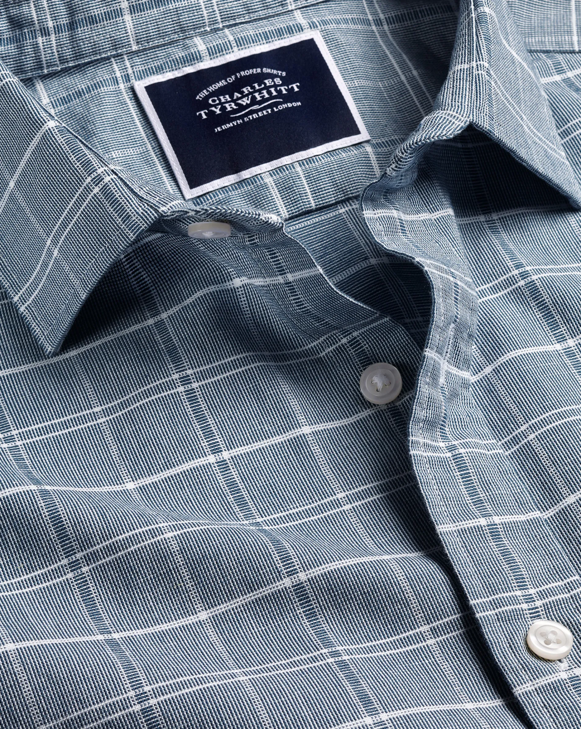 Best Sale Charles Tyrwhitt Cotton Linen Check Short Sleeve Shirt - Petrol Blue