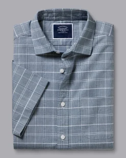 Best Sale Charles Tyrwhitt Cotton Linen Check Short Sleeve Shirt - Petrol Blue