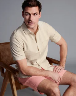 Best Charles Tyrwhitt Cotton Linen Shorts - Light Coral Pink