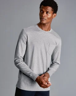 New Charles Tyrwhitt Cotton Long Sleeve Tyrwhitt T-Shirt - Marl Grey