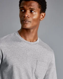 New Charles Tyrwhitt Cotton Long Sleeve Tyrwhitt T-Shirt - Marl Grey