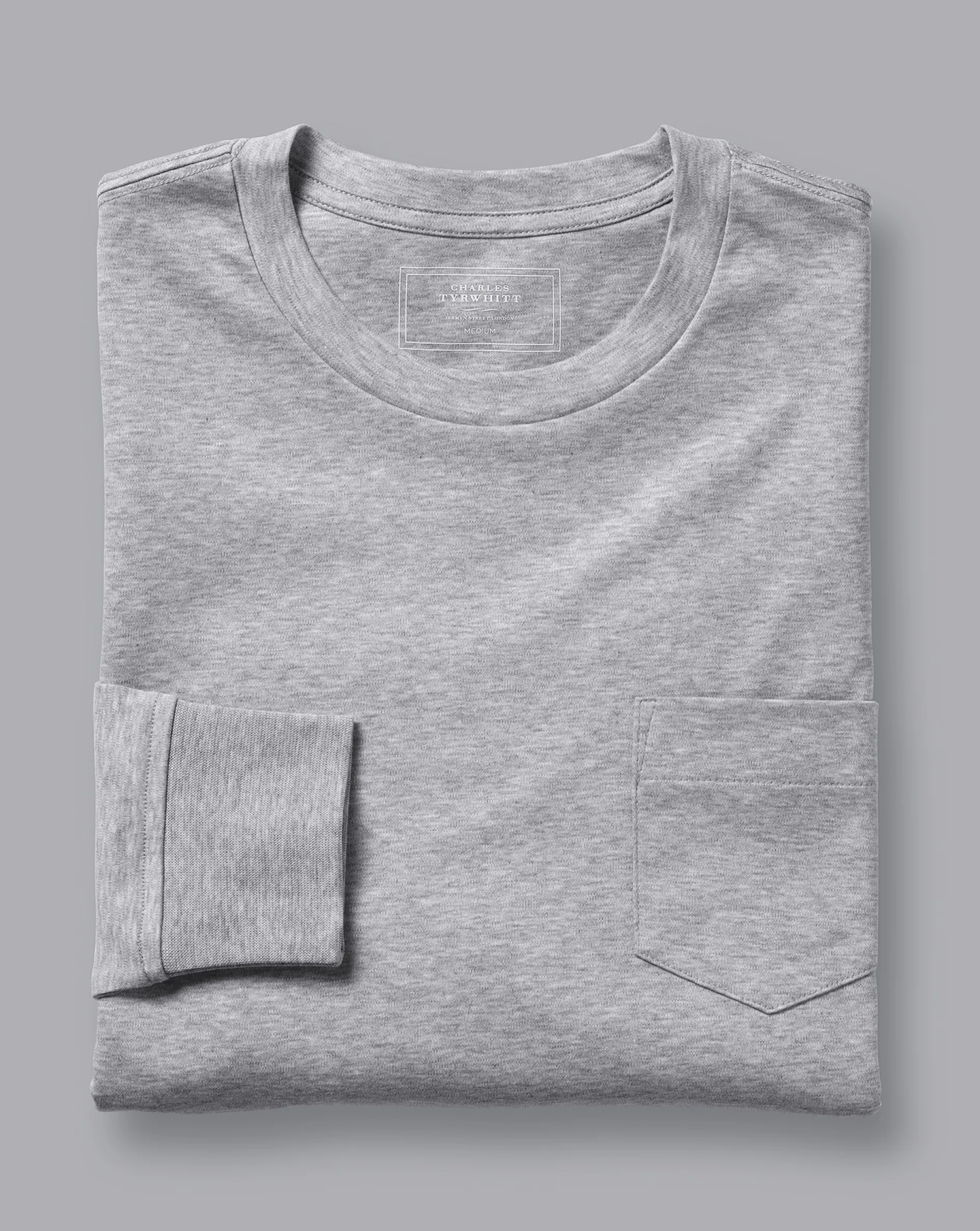 New Charles Tyrwhitt Cotton Long Sleeve Tyrwhitt T-Shirt - Marl Grey