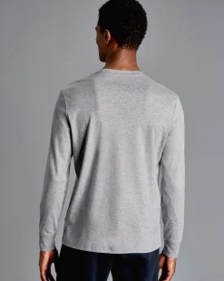 New Charles Tyrwhitt Cotton Long Sleeve Tyrwhitt T-Shirt - Marl Grey