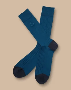 Cheap Charles Tyrwhitt Cotton Rib Socks - Blue Dark Turquoise
