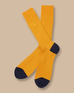 New Charles Tyrwhitt Cotton Rib Socks - Yellow Sunflower