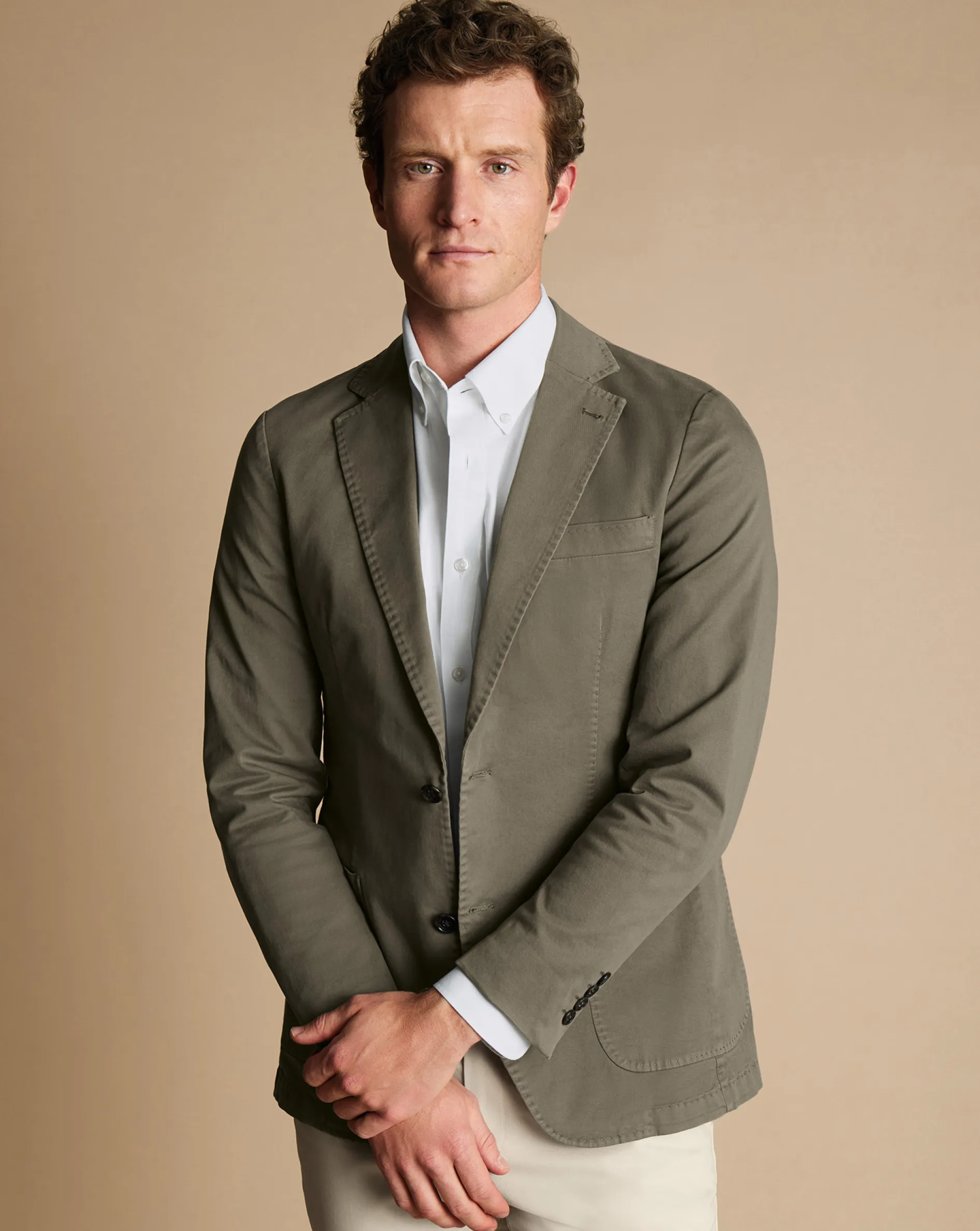 Online Charles Tyrwhitt Cotton Stretch Garment Dyed Jacket - Olive Green
