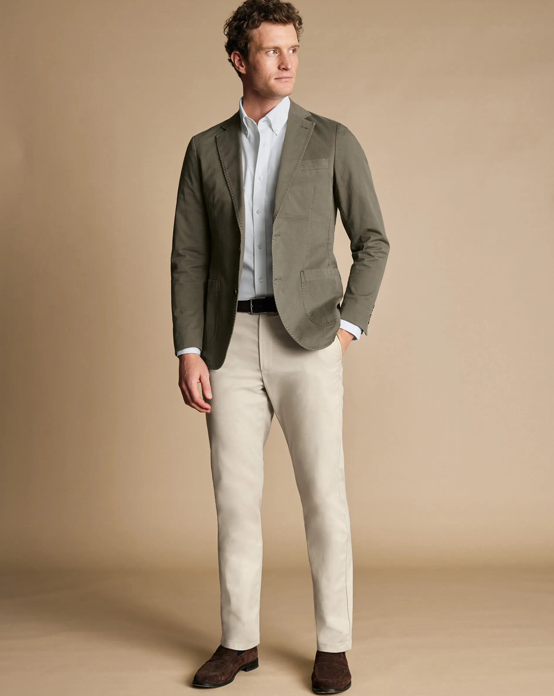 Online Charles Tyrwhitt Cotton Stretch Garment Dyed Jacket - Olive Green