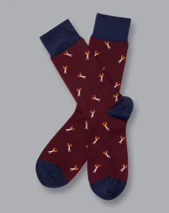 Hot Charles Tyrwhitt Cutting Corners Motif Socks - Burgundy Red