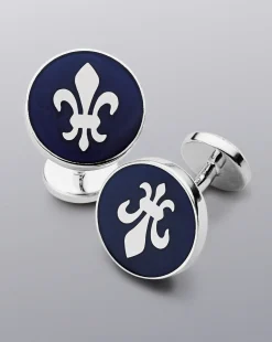 Flash Sale Charles Tyrwhitt Enamel Fleur-de-Lys Round Cufflinks - Navy