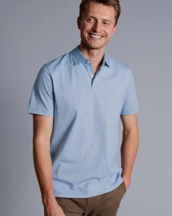 Clearance Charles Tyrwhitt End-On-End Cotton Polo - Light Blue