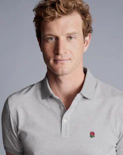 Store Charles Tyrwhitt England Rugby Birdseye Pique Polo - Grey