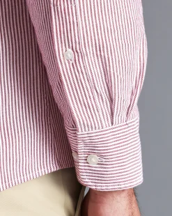 Cheap Charles Tyrwhitt England Rugby Button-Down Collar Washed Oxford Stripe Shirt - Wine Red