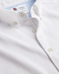 Sale Charles Tyrwhitt England Rugby Button-Down Collar Washed Oxford Shirt with Red Rose - White