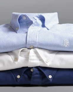 Sale Charles Tyrwhitt England Rugby Button-Down Collar Washed Oxford Shirt with Red Rose - White
