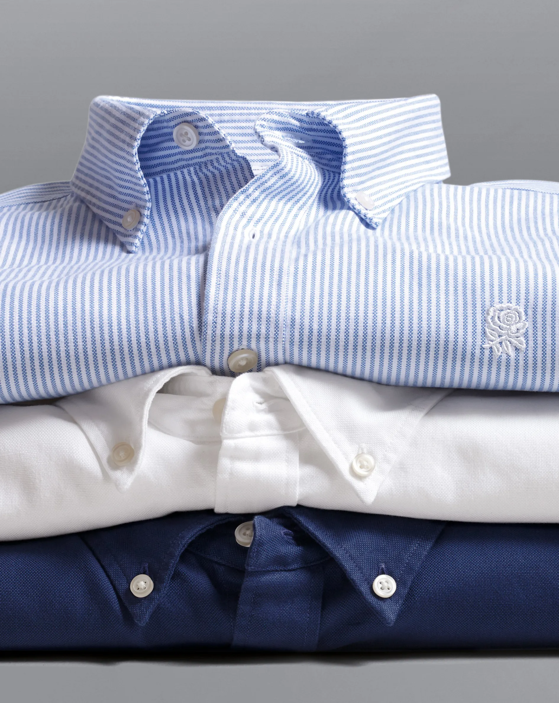 Sale Charles Tyrwhitt England Rugby Button-Down Collar Washed Oxford Shirt with Red Rose - White