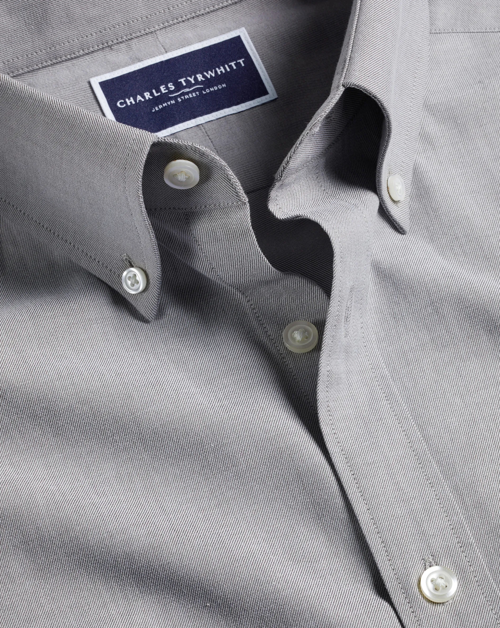 Sale Charles Tyrwhitt England Rugby Button-Down Collar Brushed Cotton Twill Shirt - Light Grey